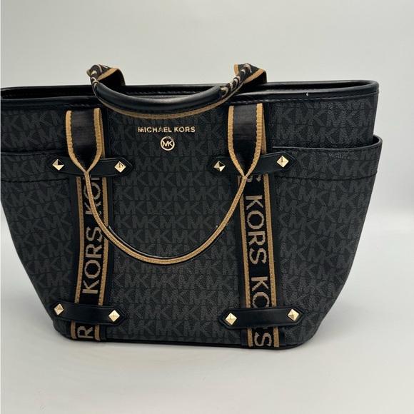 Michael Kors Black/Brown Signature Coated Canvas and Leather Small Maeve Tote - Picture 2 of 16